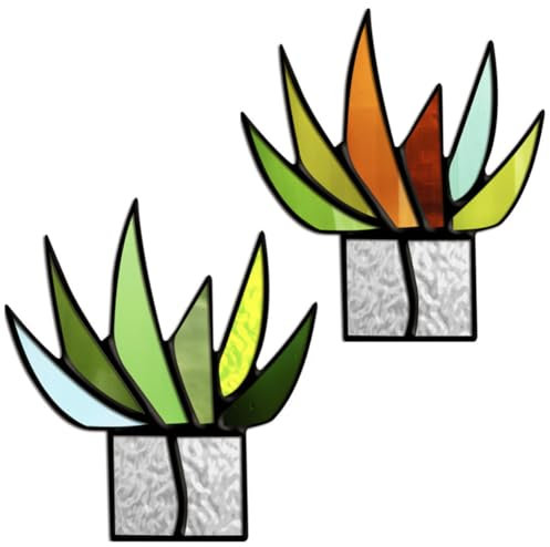 Set di 2 pezzi di piante grasse in vetro colorato, decorazione per cactus, cactus, acchiappasole, scrivania, piano di lavoro, davanzale, mensola, decorazione natalizia per gli amanti delle piante (non