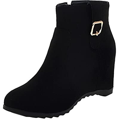 Generico Scarpe Gomma Pioggia Stivali Campagna 38 Stivali con Cerniera Laterale con Zeppa Interna con Fibbia per Cintura in Pelle Scamosciata Tinta Unita alla da Stivali Donna in Offerta (Black, 41)