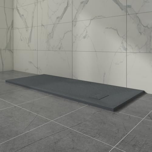 Aquariss SMC Slate Effect Shower Enclosure Tray 1600x700mm Rectangular Wetroom Shower Base Anthracite