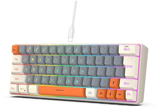 YUGSHNKFC Clavier Jeu Mécanique avec Rétroéclairage LED 63 Touches Clavier D'ordinateur Filaire pour Ordinateur Portable PC Joueurs Travail Bureau