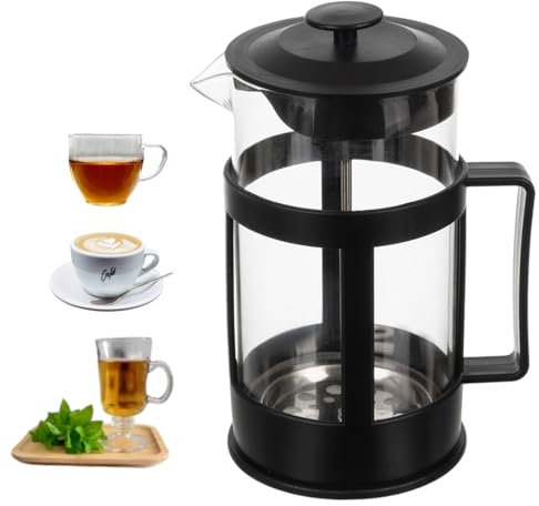 Ruhhy French Press Teebereiter mit dreifachem Edelstahlfilter für losen Tee Kaffeepresser 1 Liter Hitzebeständiges Glas 24565