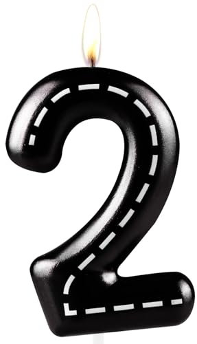 Zolunu Racing Car Geburtstag Kerze, Metallic Racing Car Themed 2 Geburtstag Kuchen Kerze, Nummer 2 Kerze, Geburtstagstorte Topper für Jungen Mädchen Kinder Party Dekorationen Zubehör