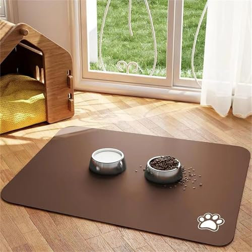 Hearda Pet Mats for Food Bowls Water Absorbent, Pet Food Mat Non Slip Quick Dry Cat Feeding Mat Diatomite Pet Feeding Mat Dog Bowl Mats Durable Water Dispenser Mat (50x80cm,Coffee Color Q)