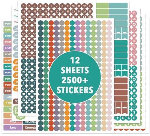 MoShining Monatsplaner-Aufkleber, 2500+ selbstklebende Aufkleber für Planer, Kalender, Planer, Tagesplaner, Vintage, Happy Scrapbook, Zubehör, Aufkleber, Kalender, Journaling-Aufkleber