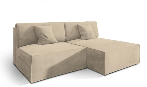 Masseno Ecksofa FIORO M mit Schlaffunktion L-Form, Sofa mit Bettkasten, Wohnzimmersofa, Couch, Soffa, Bettsofa, Couchgarnitur- Creme, Monolith 04