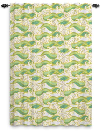 ggaimwf 117x229cm Rideau à Plis Crayon ondulés Style Japonais Vert doré Rayures artistiques Rideaux Passe-Tringle 80% occultants Onglet arrière Habillages de fenêtre pour Salon Chambre 1 Panneau