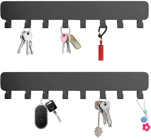 Yoljun Schlüsselbrett mit 8 Haken, 2 Stück Schlüsselhalter Wand ohne Bohren, Hakenleiste Selbstklebend für Schlüssel Aufbewahrung, Schlüsselboard, Key Holder, Schmuckständer oder Armband Halter