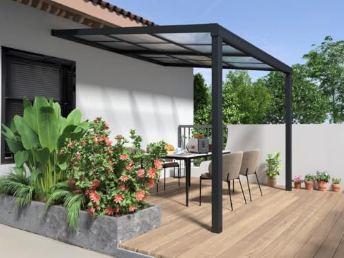 Vente-unique-Pergola adossée en Aluminium avec Toit Coulissant - 9 m² - Anthracite - IZEDA