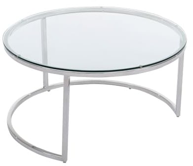 PASCAL MORABITO Vente-Unique - Tables Basses gigognes en Verre trempé et Acier Inoxydable - Argenté - MAEVANE II