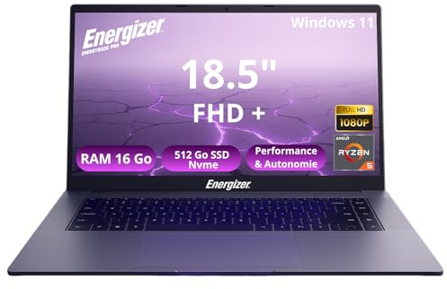 Energizer Energybook Pro 18.5 – PC Portable 18,5’’ FHD IPS, AMD Ryzen 5 3.7 Ghz, 16Go RAM, 512 SSD Nvme, PC Portable Ryzen, Vega 8, Batterie 6000Mah, AZERTY (Français)