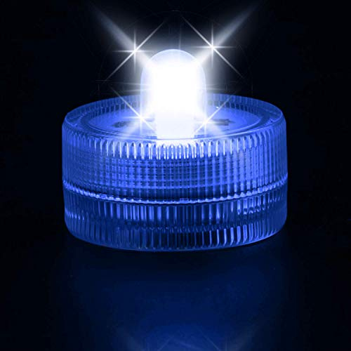 WedDecor 10pcs Blue Waterproof LED Tea Lights, Battery Tea Lights Electric Fake Candles, Realistic and Bright Non-Flickering Flameless Battery Candles for Home, Wedding Christmas Decorations