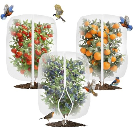 Dengthrive 3 PCS 1.8 * 1.2M 60 Mesh High Density Fruit Tree Netting | Fruit Protection Bags for Fruit Trees with Zipper & Drawstring for Trees & Vegetables, Tomato, Blueberry Bush Protection