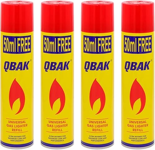 Gas para Mecheros 300 ml con 5 Adaptadores para Recargar Encendedores y Mecheros (4 Unidades)