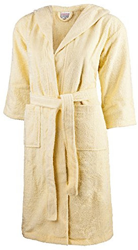 Clinotest Kinderbademantel aus Frottee – Weicher Bademantel mit Kapuze aus 100% Baumwolle, saugfähig und flauschig, ideal für Jungen und Mädchen, mit Bindegürtel, maschinenwaschbar – Pastellgelb