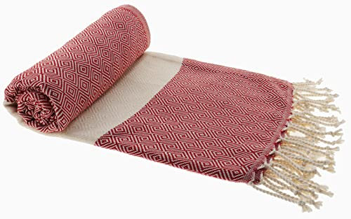 Stefano Ferrante ELMAS Hamamtuch Saunatuch Pestemal Fouta Strandtuch Badetuch Handtuch Baumwolle Backpacker 100x180 cm (Rot)