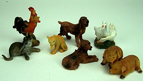 Unbekannt Hoftiere 7 Teile aus Polyresin, bis 6 cm, Krippenfiguren, Krippentiere