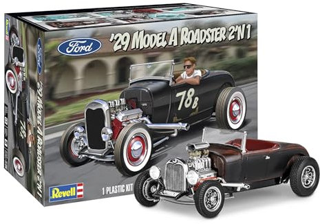 Revell USA Modellbausatz I 1929 Ford Model A Roadster I Detailliertes Modell im Maßstab 1:25 I 149 Teile I Herausfordernder Bausatz für fortgeschrittene Modellbauer ab 14 Jahren I Mit Abziehbildern