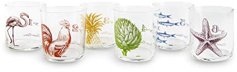 Excelsa Flora & Fauna - Juego de 6 vasos de agua, cristal, multicolor