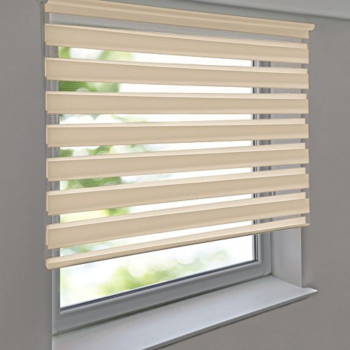 Doppelrollo Premium 45 x 130 cm Creme - Duorollo Vario Seitenzug zum Anschrauben freihängend für Wandmontage und Deckenmontage - inkl. Metallträger