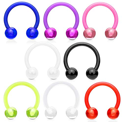 viva-adorno Universal Hufeisen Piercing Kunststoff mit Kugeln Septum, Lippe, Augenbraue, Nase Z292, 8er Set, 1,6x12mm