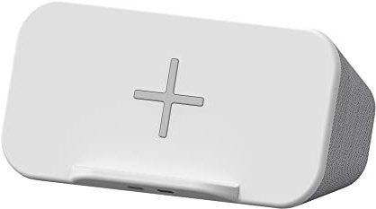 XLayer Batteria da 4000 mAh, altoparlante Bluetooth portatile con caricatore wireless, altoparlante e supporto per cellulare con funzione di ricarica, caricatore Qi Desktop Speaker Box, supporto per