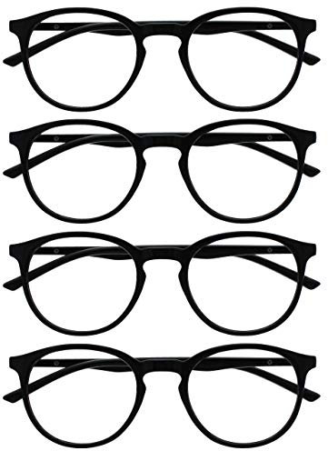 OPULIZE Met Lesebrille 4er Pack Schlank Runder Rahmen Federscharniere Kratzfest Schwarz Herren Damen RRRR60-1 +3.00