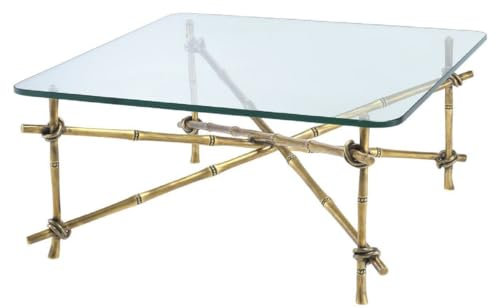 Casa Padrino Table Basse de Luxe Laiton Vintage 70 x 70 x H. 32,5 cm - Table de Salon en Laiton avec Plateau en Verre - Mobilier de Luxe