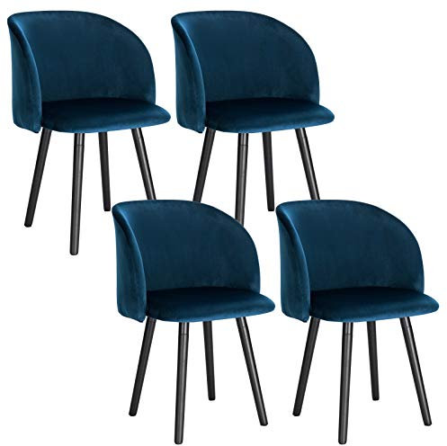 WOLTU Esszimmerstühle 4er Set Küchenstühle Wohnzimmerstühle Polsterstühle, Armlehnstühle mit Rückenlehne, für Esszimmer, Küche, Wohnzimmer, Samt, Gestell aus Massivholz, Blau, BH121bl-4