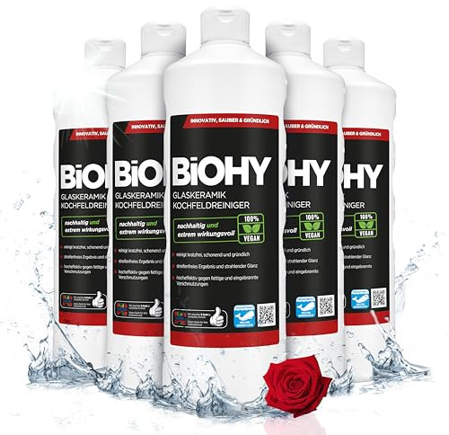 BiOHY Glass Ceramic Hob Cleaner (6 x 1l Bottle) | Ideal for Cleaning and Care of The hob and Induction | Suitable for All appliances (Glaskeramik Kochfeldreiniger)