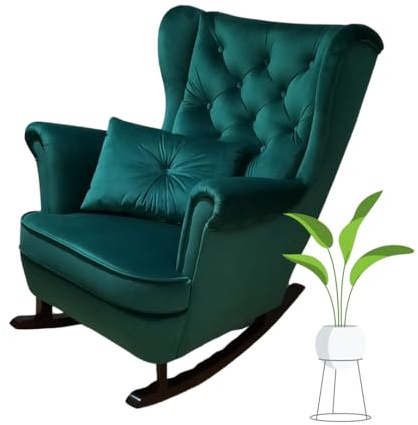 MartHome Fauteuil à Bascule Allaitement, Chaise à Bascule, Chaise Berçante, Patins en Bois, Fauteuil à Bascule pour Chambre, Salon ou Chambre de bébé Velours,