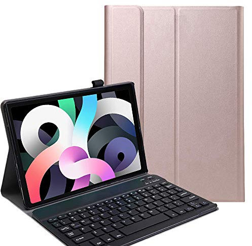 RLTech Ñ Spanish Keyboard Case for iPad Air 4 2020, Spanish Ultra Slim Keyboard Case with Detachable Magnetic Wireless Bluetooth for iPad 10.9 2020, Rose gold