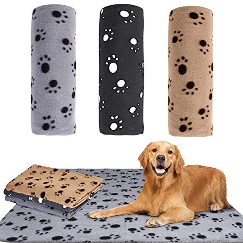 JPYH 3 Stück Haustierdecke für Hund/Katze,Weiche Fleecedecke für Hunde und Katzen,Paw Print Kätzchen weiche warme Decke für Tiere 70 X 100cm