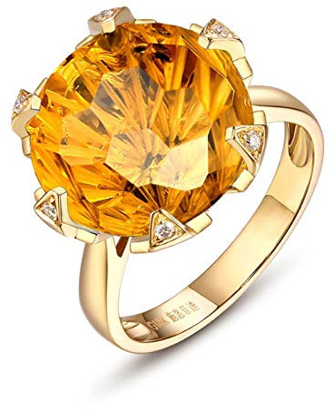 Beydodo Damen Ring 750 Gold, Trauring Groß Citrin 10ct Verlobungsring Gold Ring Größe 60 (19.1)