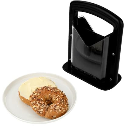 Restaurantware Met Lux 7 x 3.5 x 9 Inch Bagel Slicer, 1 Commercial Bagel Cutter - Built-in Safety Shield, Safe & Easy to Use, Black Stainless Steel Universal Slicer, Non-Stick & Serrated Blade