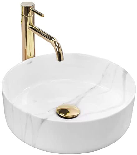 Rea VASQUE À POSER Sami Marble Lavabo Salle de Bain 360 x 360 x 115 mm en Céramique (imitation de pierre)