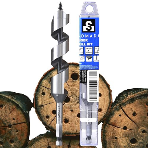 SOMADA 1-Inch x 8-Inch Auger Drill Bit for Wood, Hex Shank 3/8-Inch One Piece, Ship Auger Long Drill Bit for Soft and Hard Wood, Plastic, Drywall and Composite Materials