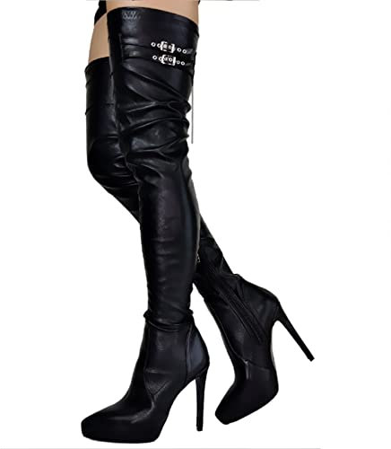 BeAUZQ Stivali da Donna Sexy a Punta Alti alla Coscia Tacchi a Spillo Elasticità Stivali sopra Il Ginocchio Tacchi Alti Fetish Sexy Stripper Club Pole Dance Shoes,Nero,38