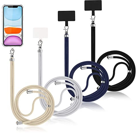 Yoedge Lot de 4 chaînes de téléphone universelles pour tous les smartphones, cordon de serrage réglable, pour les déplacements, compatible avec iPhone/Samsung/Xiaomi/Huawei, Nylon