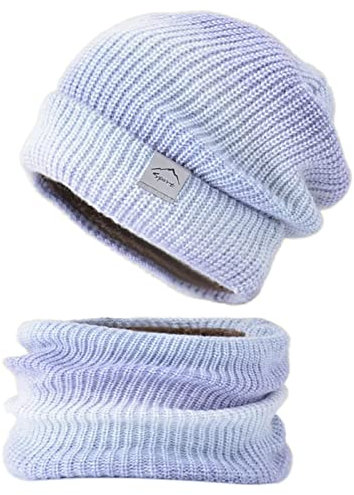 Mode Beanie Mütze Schal Set mehrfarbiges stilvolles Fleece gefüttert Slouchy Knit für Frauen Beanie Mütze Infinity Schal Set Mädchen