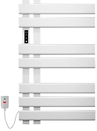 SKYLYZH Heated Towel Rail, WiFi Smart Thermostat Towel Warmer, for Alexa and Google Home and APP, Towel Heater, 450x720 mm, Electric Towel Warmer Radiator, Bathroom Flat Panel Heated-White Left