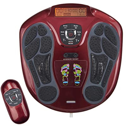 Elektrischer Muskelstimulator EMS mit TENS-Gerät, 6 Massagemodi & 99 Intensitätsstufen, Fußreflexzonenmassage kabellos, inklusive 4 Gelpads & Fernbedienung – Circulation Maxx Reflexology