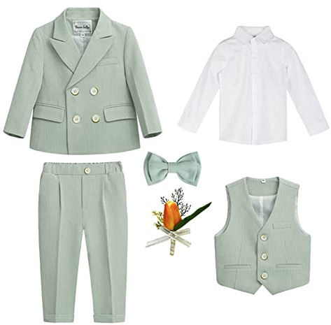 Completo da Bambino 4/5/6 Pezzi Eleganti Abiti da Cerimonia Gentleman Smoking da Ragazzo Abito Formale Doppiopetto da Battesimo Bambini e Ragazzi Gentiluomo Vestito per Matrimonio Festa