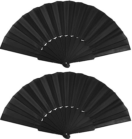 Karjiaja 2 Pcs Folding Fan - Black Chinese Hand Fans for Women Dancing Cosplay Wedding Party Home Decorations