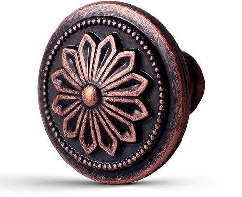 Xlroaafs 16 Pack Antique Copper Knobs for Cabinets and Drawers, 1-2/5Round Kitchen Cabinet Handles Rustic Copper Knobs for Dresser Drawers Cupboard Bathroom Bedroom Dresser Door Vintage Copper Knob