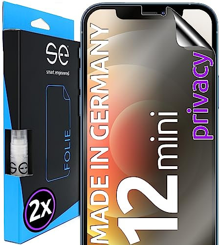 2x se® 3D SCHUTZFOLIE Privacy für Apple iPhone 12 Mini,Blickschutz, 100% Fingerabdruck & FaceID kompatibel, einfache blasenfreie Installation, Ultra-Klar, Stoß-Kratzfest, aus Deutschland