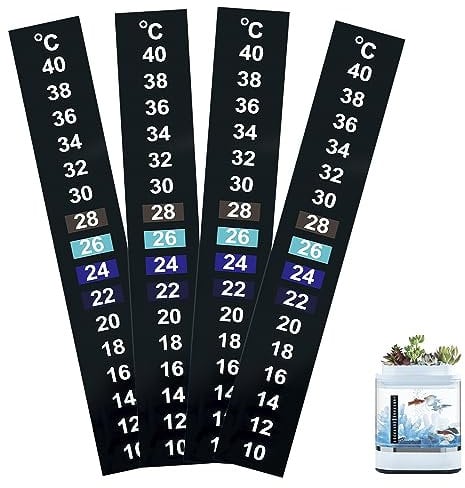 Rumyve 4 PCS Aquarium Thermometers - Adhesive LCD Temperature Strips, 10-40°C Sensing Measurement Stickers for Fish Tanks, Aquariums, and Homebrewing Fermentation Temperature Control