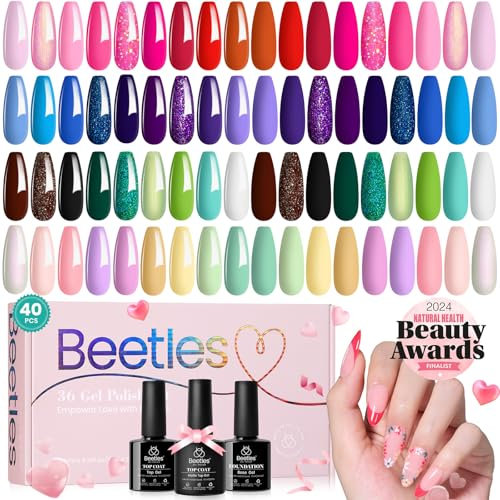 Beetles Gel Nagellack UV Set,36 Farben Verse of Flower Kollektion Gel Polish Rosa Grün Rot Braun Lila Mit 3pcs Base Top Coat Soak-Off UV Gellack & Nail Art Sticker Geschenke Für Frauen