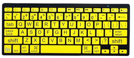 HXMJ-Large Print Mini Bluetooth Keyboard Compatible with iPad,iPhone,iPod,MacBook for Seniors and Visually Impaired Low Vision Individuals-Yellow