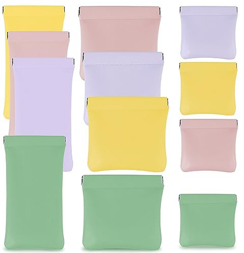 12PCS Leder Kosmetiktasche Klein, Tragbare Mini Make up Tasche Wasserdicht PU Kosmetiktasche Mini Tasche Münzbeutel für Geldbörse Ohne Reißverschluss für Gläser Kopfhörer Schmuck Kosmetik Reisen