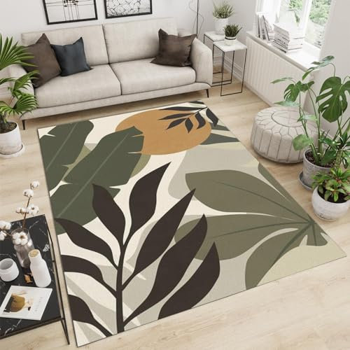 PAJEON Tapis de Design Feuille De Palmier Simple, 60 x 90 cm Tapis Moquette de Chambre à Poils Ras, Paillasson Intérieur - pour Chambre à Coucher de Salon
